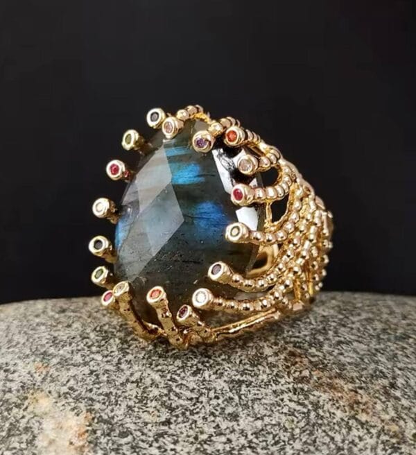 Anillo Labradorita, Rainbow Persian Jade, Joyería Luison
