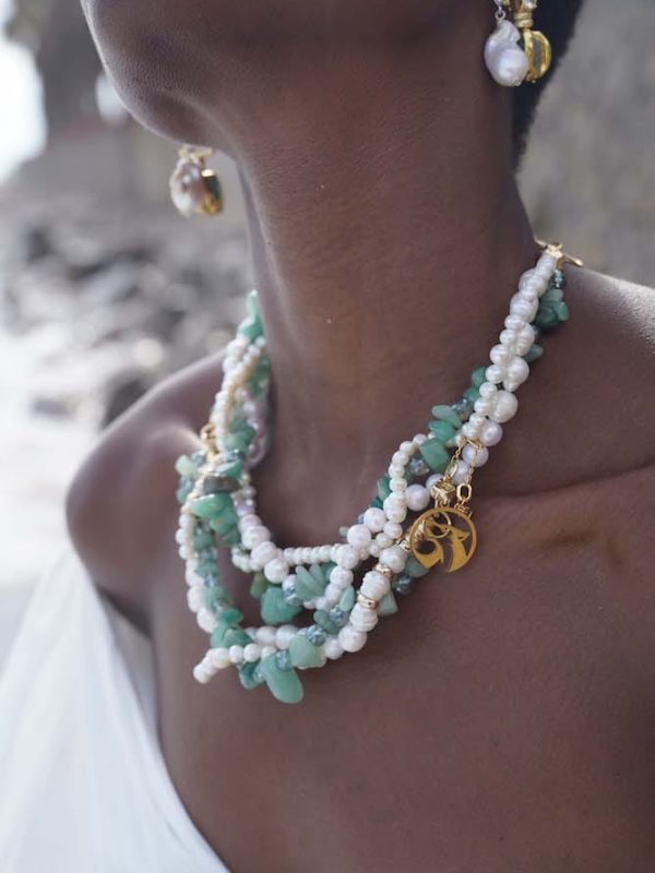 DSC02054 Conjunto Evolución de Perlas Marinas y Ágata Turquesa, Joyería Luison