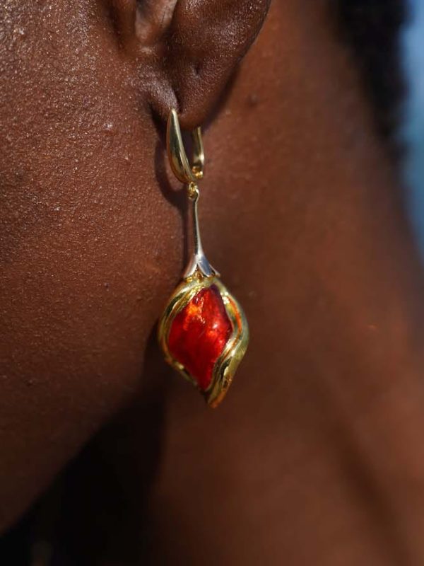 Pendientes Torbellino de Amor Ágata Roja y Oro 18k, Joyería Luison