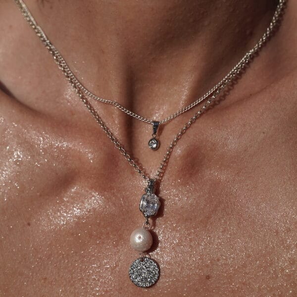 Collar Unisex de Plata 925 con Perla Natural y Circonio, Joyería Luison