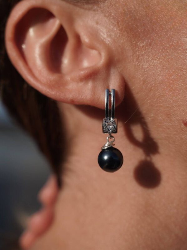 Pendientes Luz de Luna Perlas Azul Oscuro y Plata 925, Joyería Luison