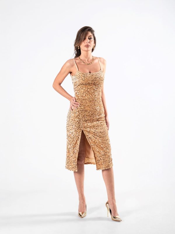 Vestido Midi Dorado Brillante de Gala, Luison
