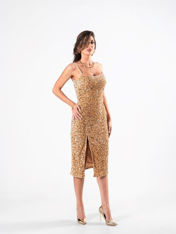 Vestido Midi Dorado Brillante de Gala, Luison