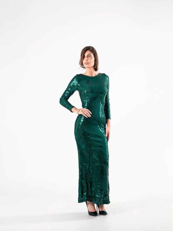 VDNSV2025_04_p Vestido Verde con Lentejuelas y Manga Larga, Luison