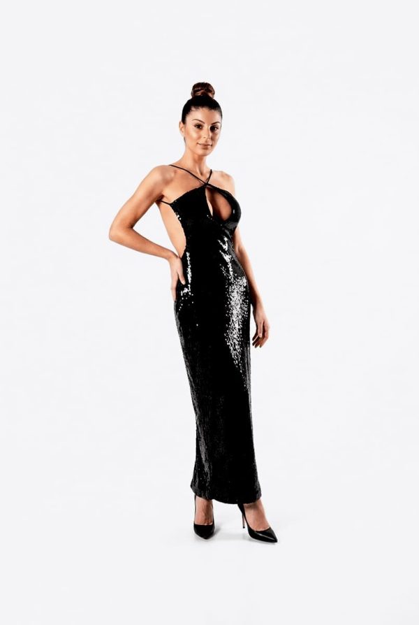 Vestido-Largo-Negro-Halter-con-Brillos Vestido Largo Negro Halter con Brillos