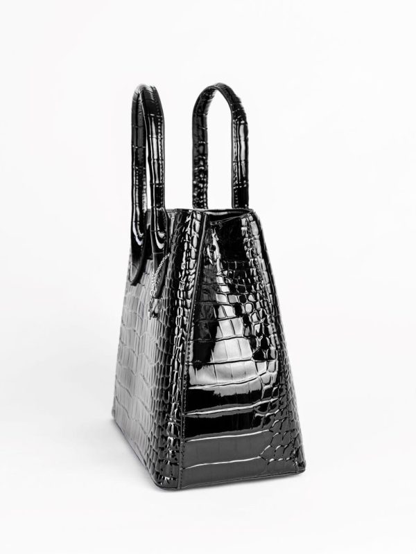 Bolso de Mano Negro con Patrón de Cocodrilo LACKE, Luison