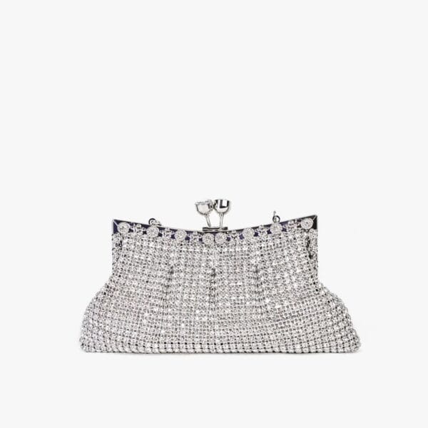 Bolso de Mano Plateado con Diamantes, Luison