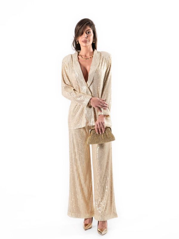 Conjunto de Traje Dorado con Lentejuelas, Luison