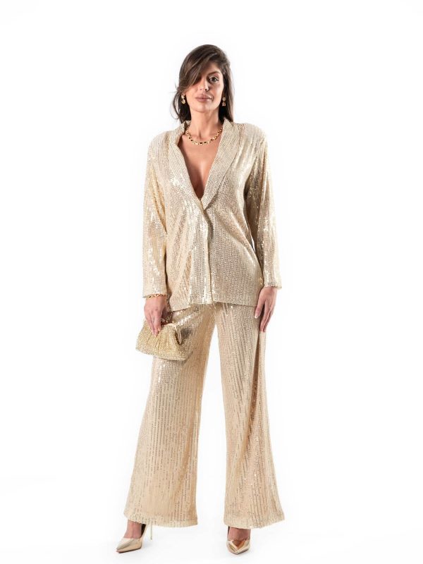 Conjunto de Traje Dorado con Lentejuelas, Luison