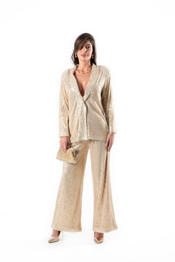 Conjunto de Traje Dorado con Lentejuelas, Luison