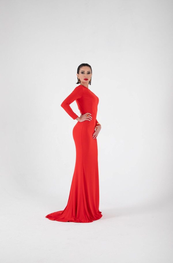 VDNFR0000001414_4 Vestido Rojo Largo de Sirena Elegante | LUISON