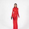VDNMS0014000140_1 Vestido Largo de Encaje Rojo Sexy para Fiesta y Noche | LUISON
