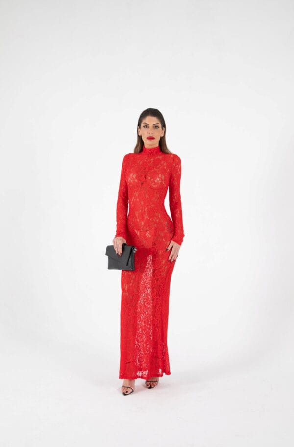 Vestido Largo de Encaje Rojo Sexy para Fiesta y Noche | LUISON