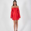 Vestido Mini Rojo Brillante de Hombros Descubiertos | LUISON