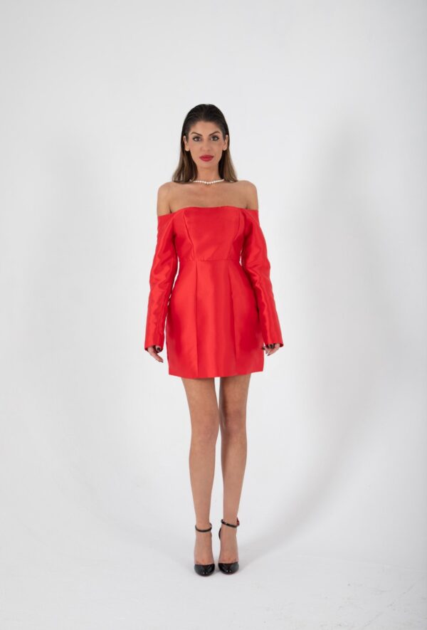 Vestido Mini Rojo Brillante de Hombros Descubiertos | LUISON