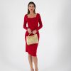 Vestido Midi Ajustado de Manga Larga con Hombros Descubiertos | LUISON