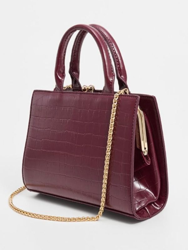 Bolso De Mano Borgoña Cocodrilo con Cadena Dorada | LUISON