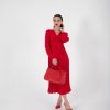 VCVR000014_2 Vestido Rojo Elegante Plisado de Manga Larga, Luison