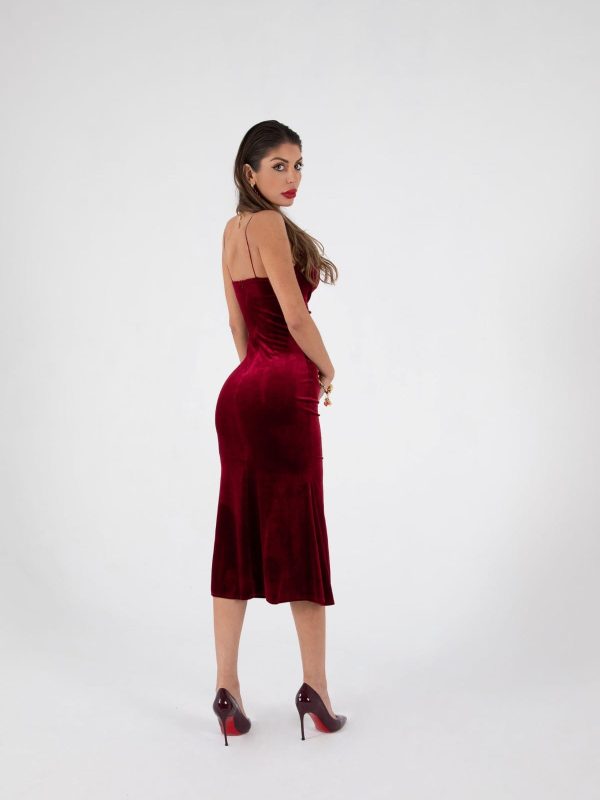 Vestido Rojo de Terciopelo Elegante Midi | LUISON