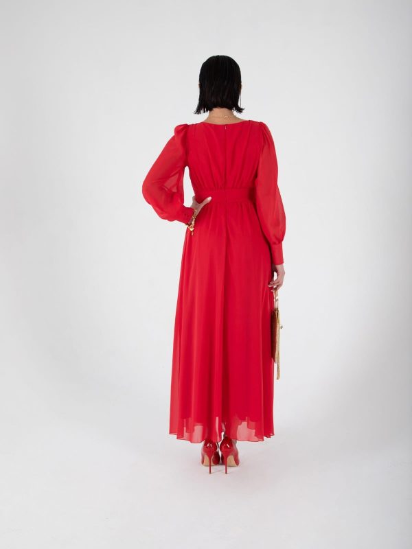 Vestido de Noche Rojo Largo de Gasa | LUISON