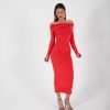 VDFGR0000014_01 Vestido Rojo Largo Ajustado con Hombros Descubiertos | LUISON