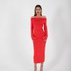 VDFGR0000014_02 Vestido Rojo Largo Ajustado con Hombros Descubiertos | LUISON