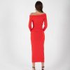 VDFGR0000014_03 Vestido Rojo Largo Ajustado con Hombros Descubiertos | LUISON