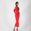 VDFGR0000014_04 Vestido Rojo Largo Ajustado con Hombros Descubiertos | LUISON