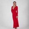 VDFPR0000140_01 Vestido Rojo Largo con Cuello Oscilante | LUISON