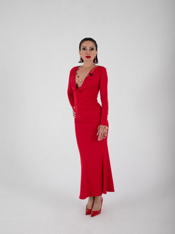 Vestido Rojo Largo con Cuello Oscilante | LUISON