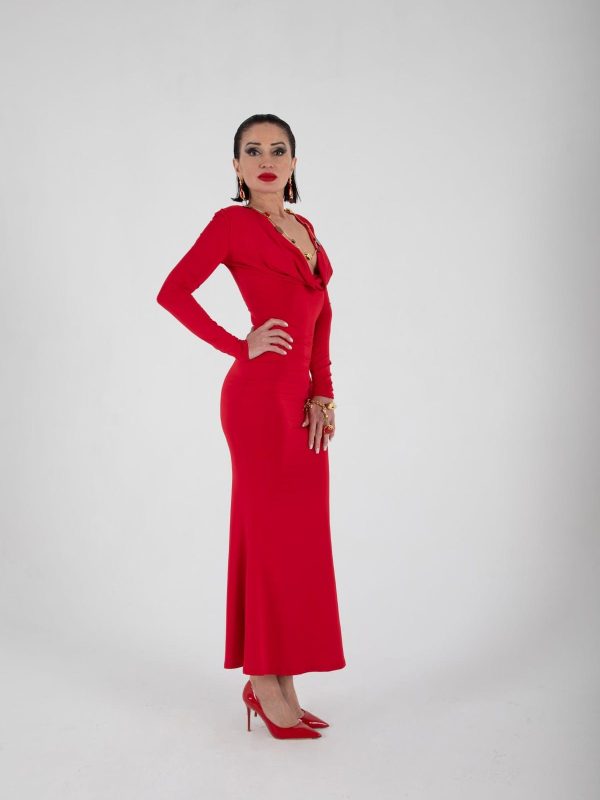 Vestido Rojo Largo con Cuello Oscilante | LUISON