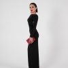 VDFSL015015N_1 Vestido Negro Ajustado de Manga Larga con Espalda Descubierta | LUISON