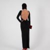VDFSL015015N_2 Vestido Negro Ajustado de Manga Larga con Espalda Descubierta | LUISON