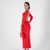 VDFSL015015R_1 Vestido Rojo Ajustado con Espalda Descubierta y Manga Larga | LUISON