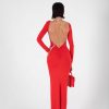 VDFSL015015R_2 Vestido Rojo Ajustado con Espalda Descubierta y Manga Larga | LUISON