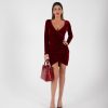 VEB0140141414_04 Vestido Corto de Fiesta de Terciopelo Bordo | LUISON