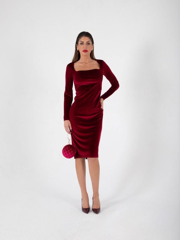 VEDN014014_1 Vestido Midi de Terciopelo Vino | LUISON
