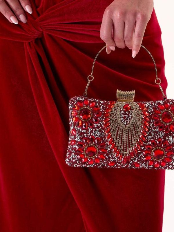 BDFRR014 Bolso Fiesta Rubí | Clutch Elegante Pedrería Roja | LUISON