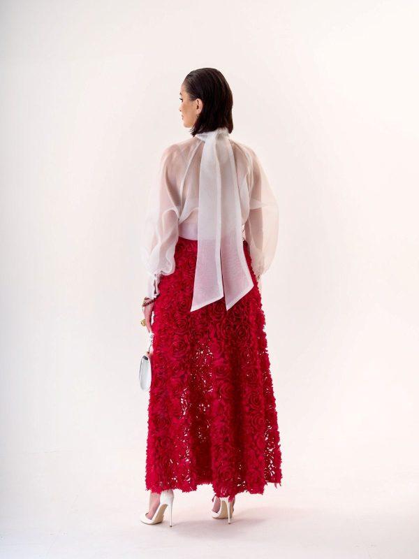 Falda Roja Larga La Rosa - Elegante Diseño 3D | LUISON