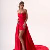 VDGAR00140014_1 Vestido Rojo Satén Cola Desmontable | LUISON
