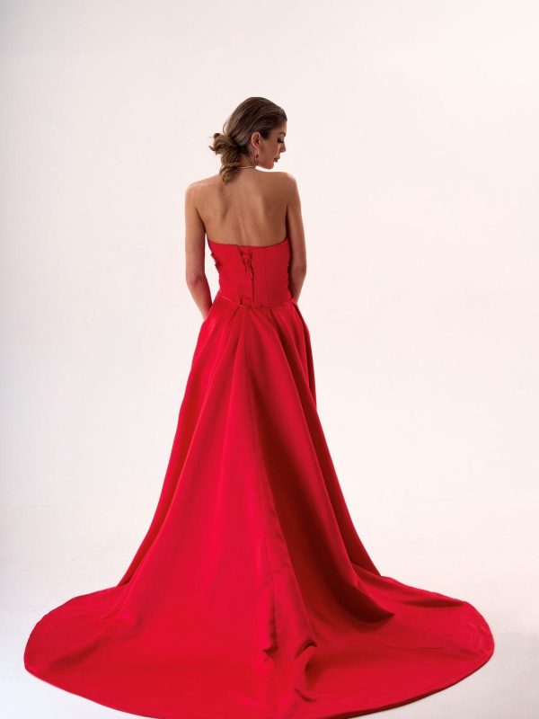 Vestido Rojo Satén Cola Desmontable | LUISON
