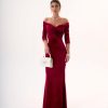 VDNVT014_1 Vestido Sirena Terciopelo Vino Tinto con Hombros Descubiertos | LUISON