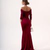 VDNVT014_2 Vestido Sirena Terciopelo Vino Tinto con Hombros Descubiertos | LUISON