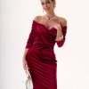 VDNVT014_3 Vestido Sirena Terciopelo Vino Tinto con Hombros Descubiertos | LUISON