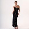 VESTIDOFLOR1_1 Vestido Negro Elegante Largo con Flores Transparente | LUISON