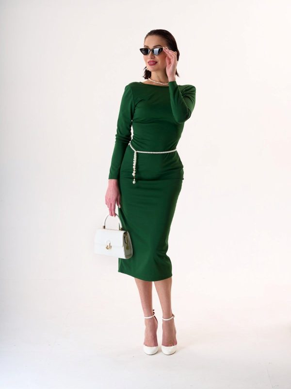 VESTIDOVERDE1212_1 Vestido Verde Elegante Midi Slim Fit | LUISON