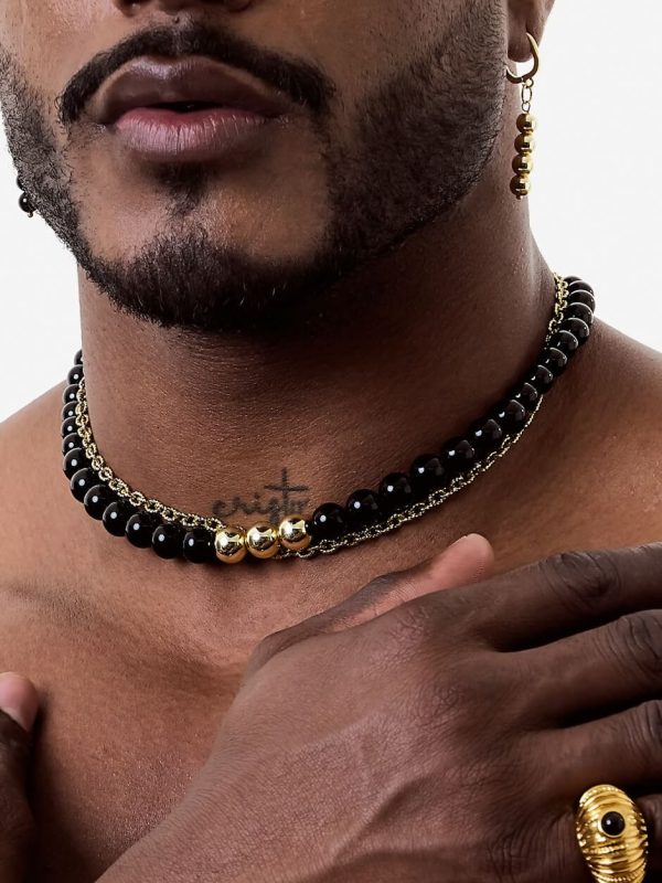 Collar de Perlas de Obsidiana Negra Gold Collar de Perlas de Obsidiana Negra Gold
