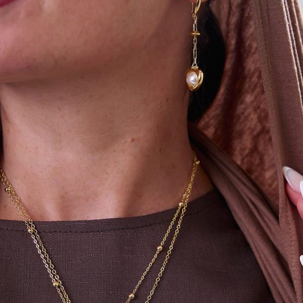 Pendientes Unisex Heart Pearl Gold