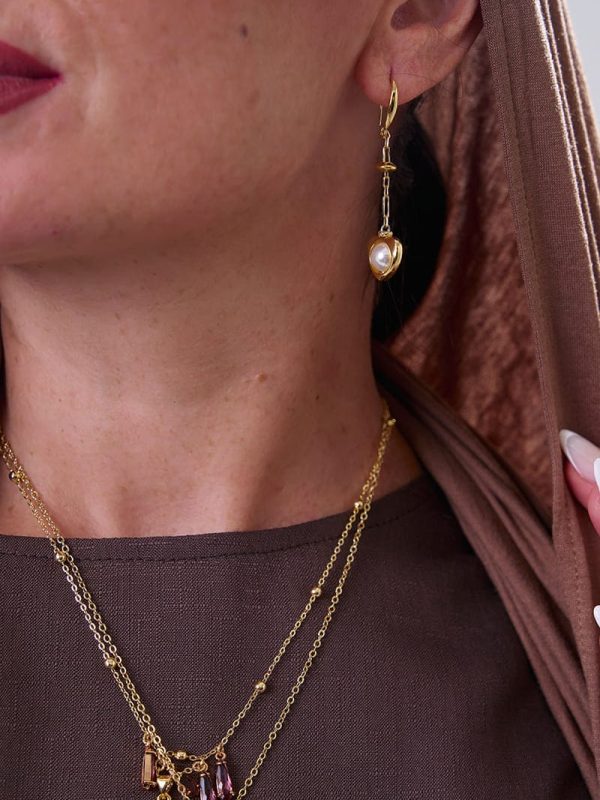 DSC01403 Pendientes Unisex Heart Pearl Gold