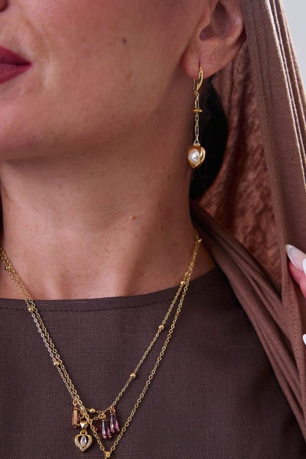 Pendientes Unisex Heart Pearl Gold